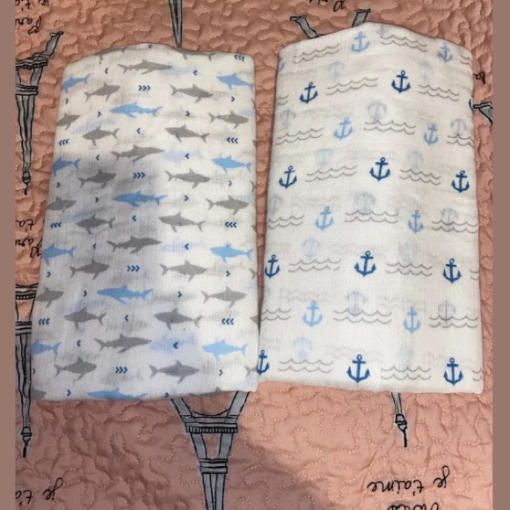 Muslin Swaddle Blanket Sharks and Anchors 2 pack